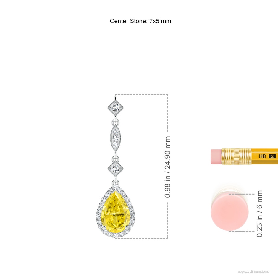 7x5mm Labgrown Lab-Grown Fancy Intense Yellow Diamond Teardrop Pendant in 18K White Gold ruler