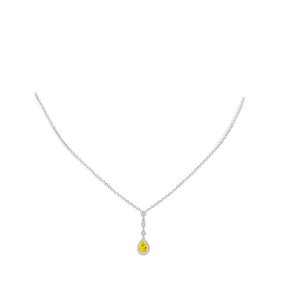 7x5mm Labgrown Lab-Grown Fancy Intense Yellow Diamond Teardrop Pendant in 18K White Gold pen