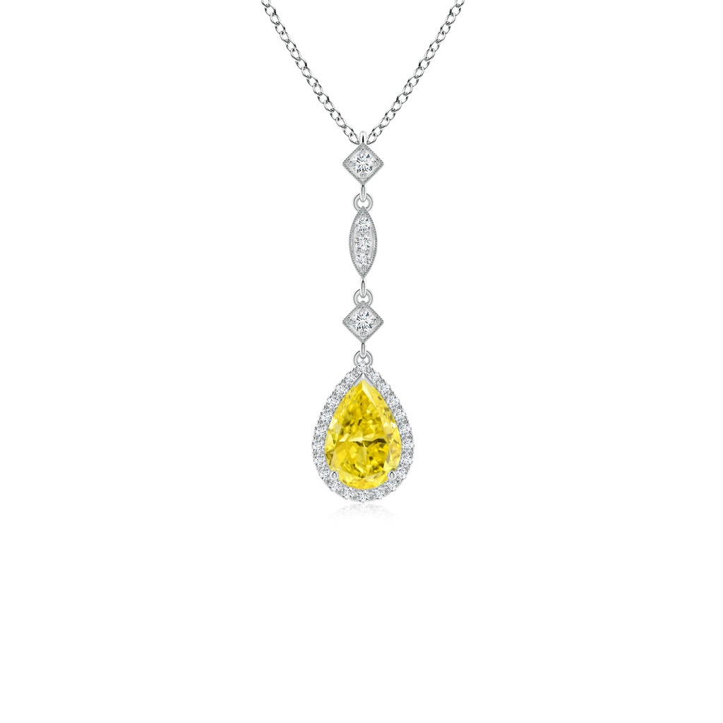 7x5mm Labgrown Lab-Grown Fancy Intense Yellow Diamond Teardrop Pendant in White Gold