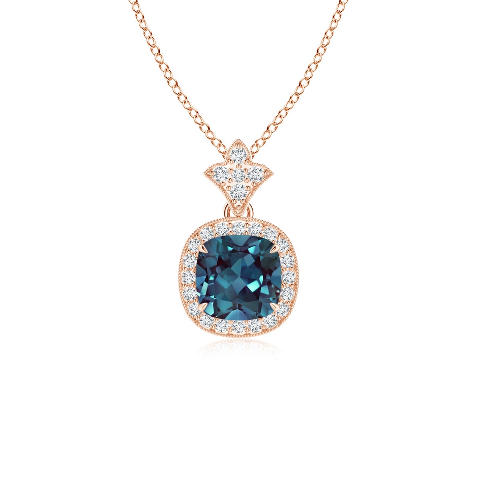 6mm Labgrown Vintage Inspired Cushion Lab-Grown Alexandrite Halo Pendant in Rose Gold 