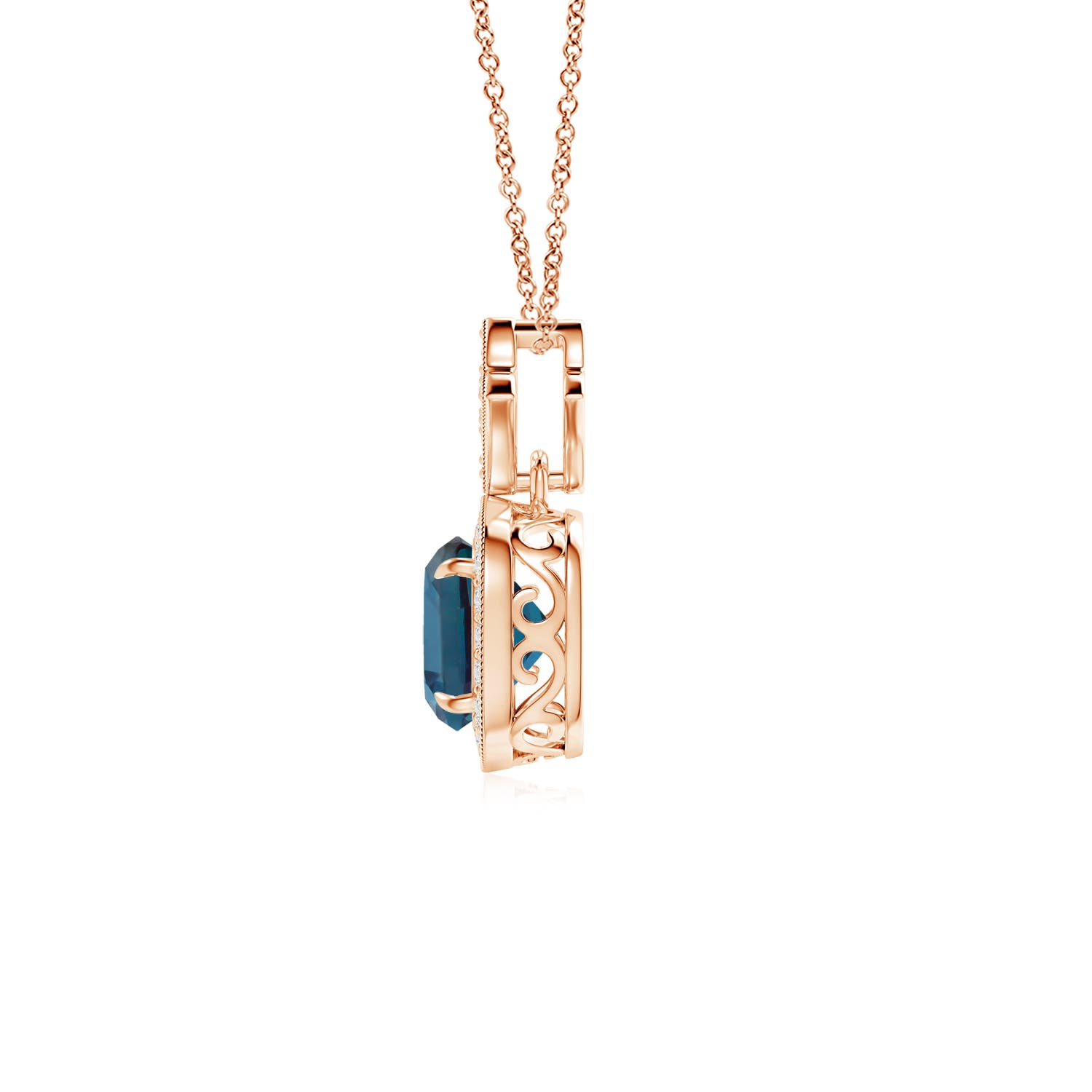 6mm Labgrown Vintage Inspired Cushion Lab-Grown Alexandrite Halo Pendant in Rose Gold