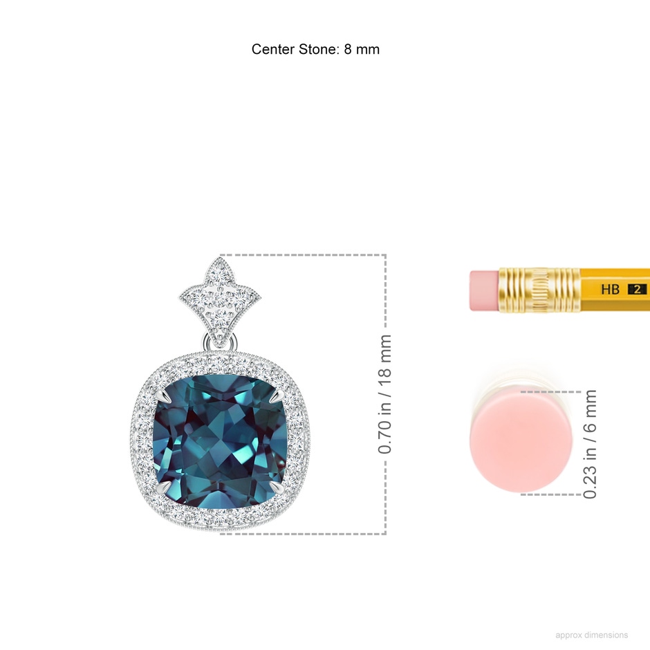 8mm Labgrown Vintage Inspired Cushion Lab-Grown Alexandrite Halo Pendant in P950 Platinum ruler