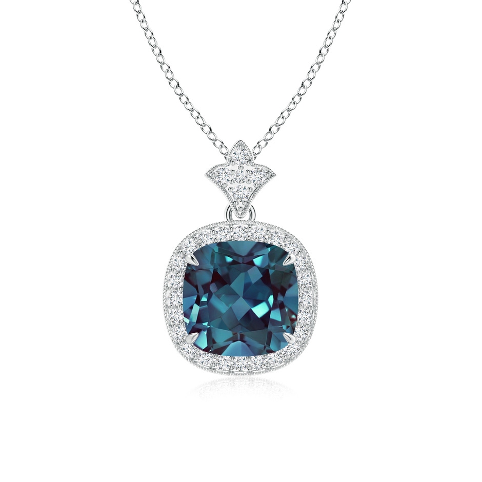 8mm Labgrown Vintage Inspired Cushion Lab-Grown Alexandrite Halo Pendant in White Gold 