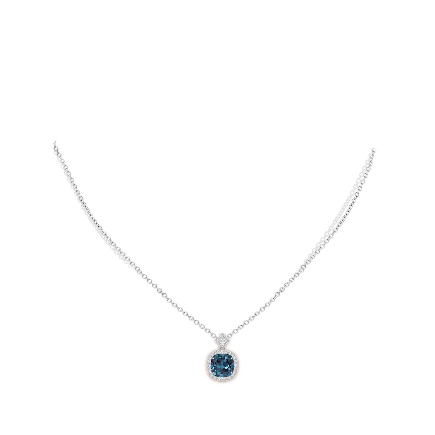 8mm Labgrown Vintage Inspired Cushion Lab-Grown Alexandrite Halo Pendant in White Gold - body_neck
