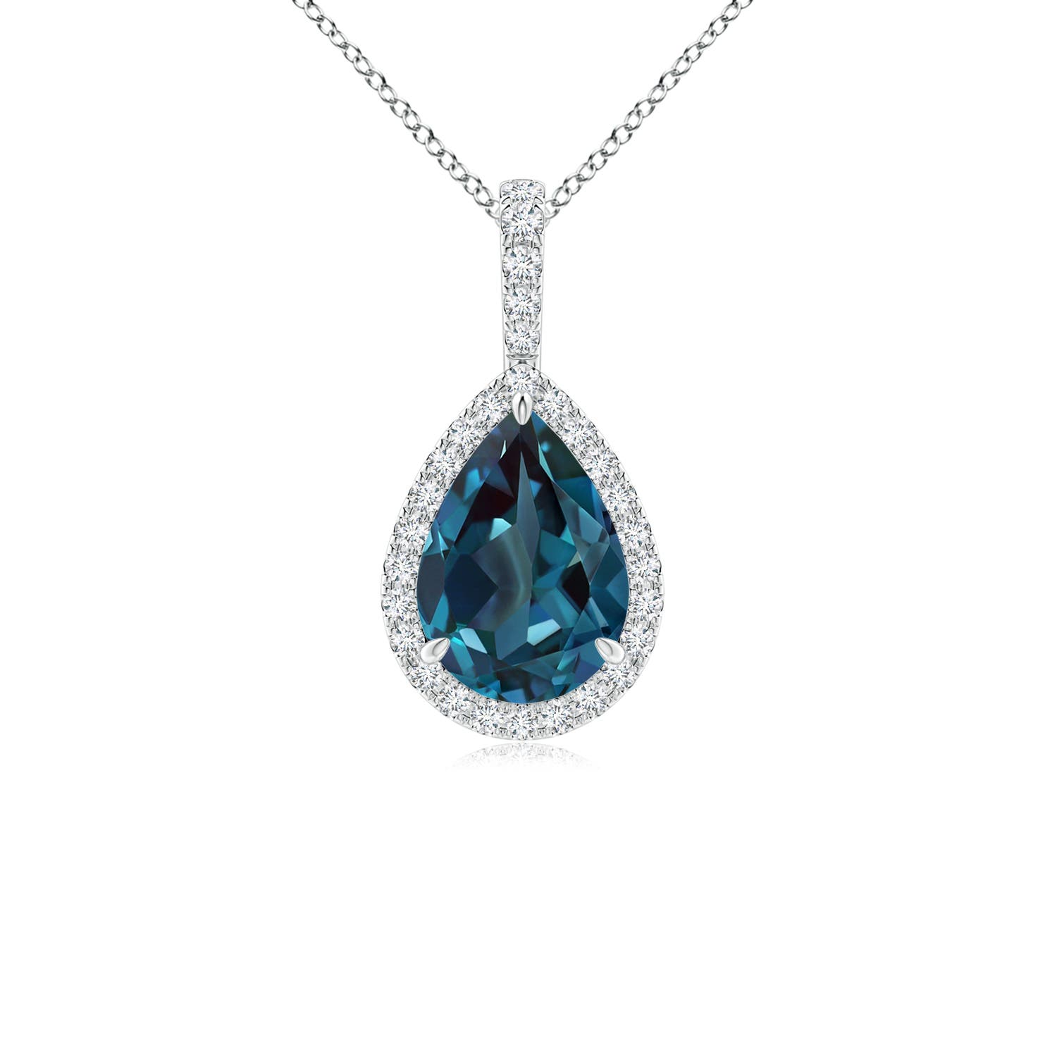 10x7mm Labgrown Lab-Grown Alexandrite Teardrop Pendant with Diamond Halo in 18K White Gold