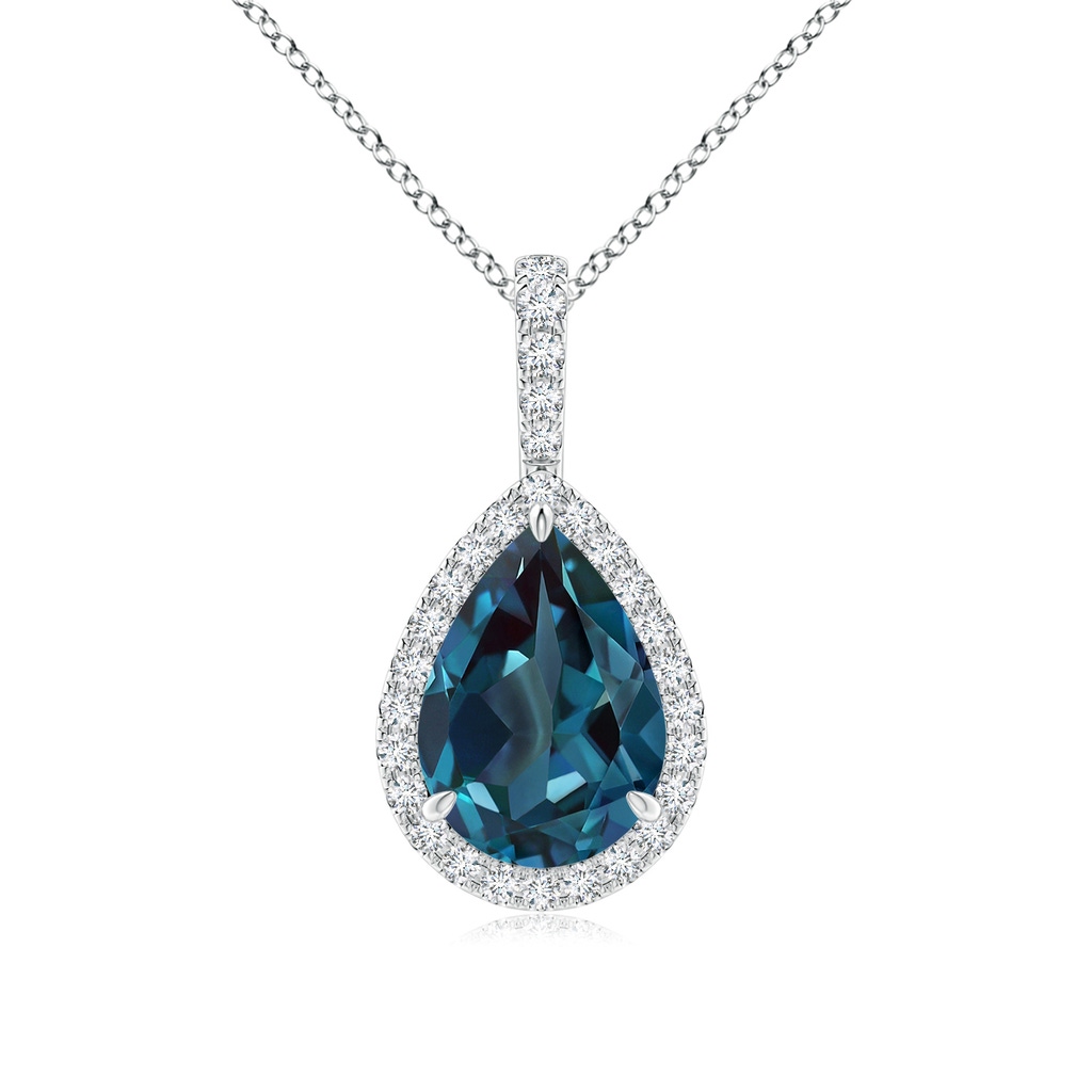 10x7mm Labgrown Lab-Grown Alexandrite Teardrop Pendant with Diamond Halo in P950 Platinum