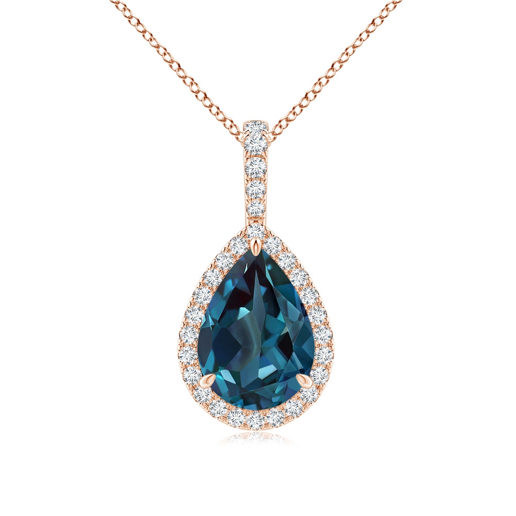 10x7mm Labgrown Lab-Grown Alexandrite Teardrop Pendant with Diamond Halo in Rose Gold