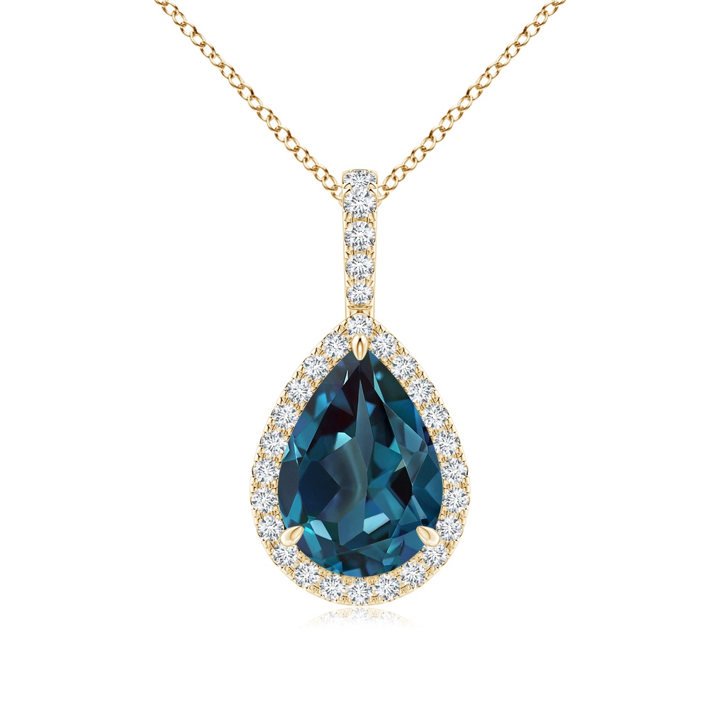 10x7mm Labgrown Lab-Grown Alexandrite Teardrop Pendant with Diamond Halo in Yellow Gold