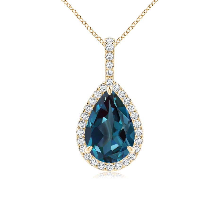 12x8mm Labgrown Lab-Grown Alexandrite Teardrop Pendant with Diamond Halo in Yellow Gold 