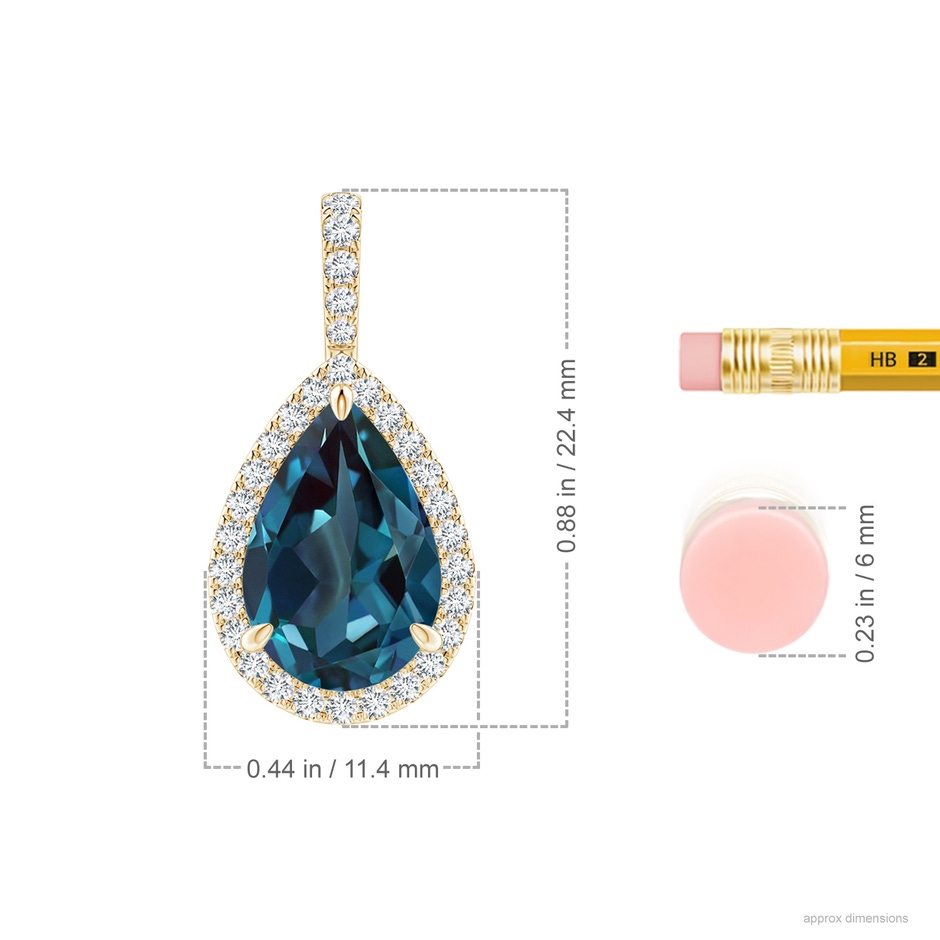 12x8mm Labgrown Lab-Grown Alexandrite Teardrop Pendant with Diamond Halo in Yellow Gold ruler
