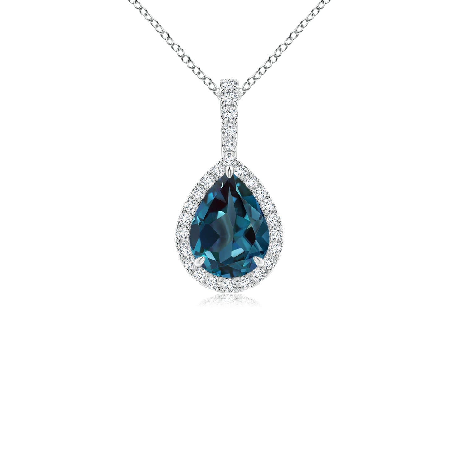 8x6mm Labgrown Lab-Grown Alexandrite Teardrop Pendant with Diamond Halo in P950 Platinum