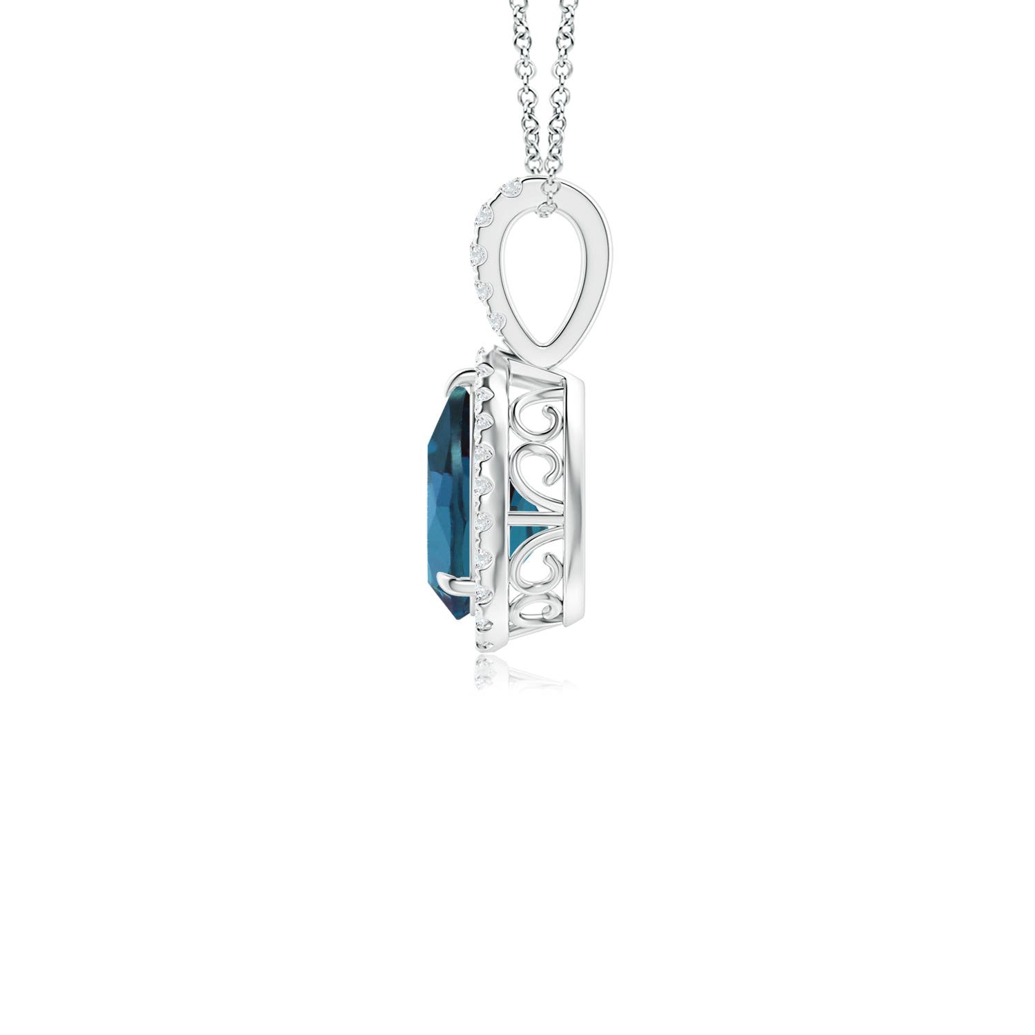8x6mm Labgrown Lab-Grown Alexandrite Teardrop Pendant with Diamond Halo in P950 Platinum
