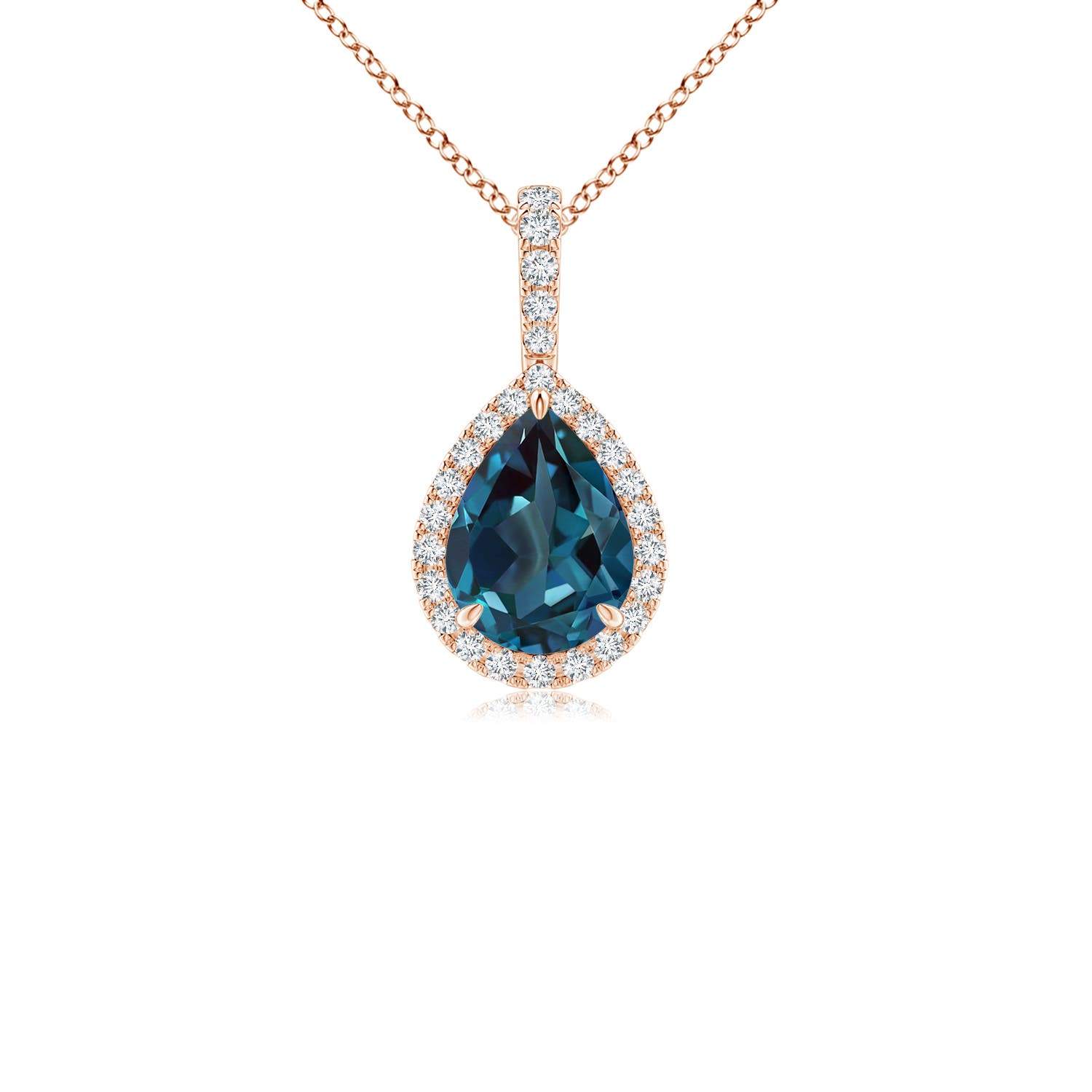 8x6mm Labgrown Lab-Grown Alexandrite Teardrop Pendant with Diamond Halo in Rose Gold