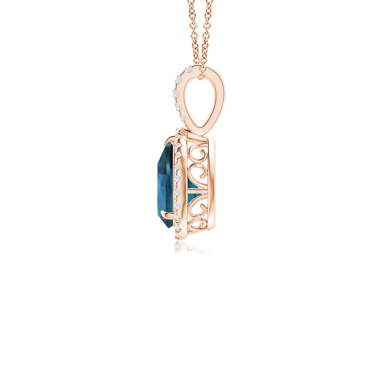 8x6mm Labgrown Lab-Grown Alexandrite Teardrop Pendant with Diamond Halo in Rose Gold