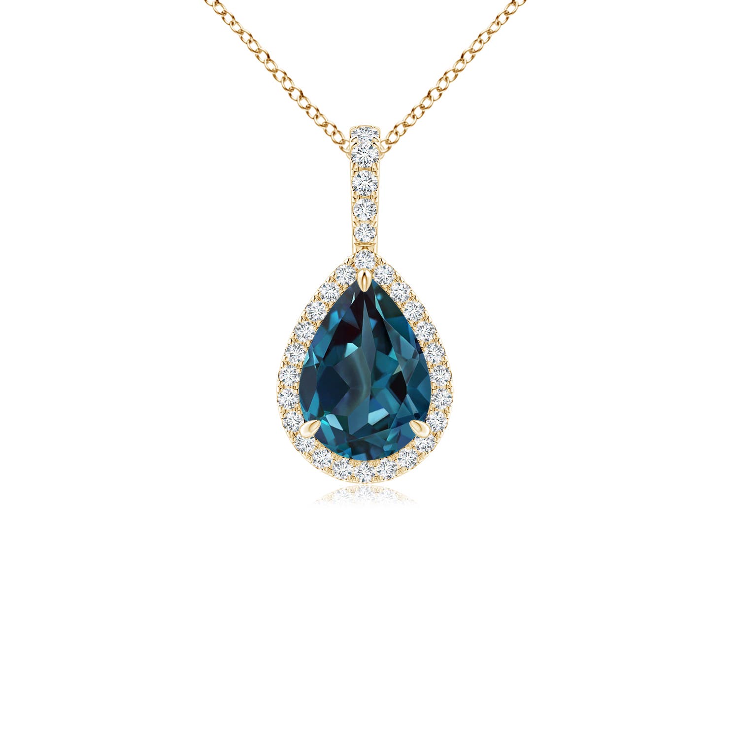 9x6mm Labgrown Lab-Grown Alexandrite Teardrop Pendant with Diamond Halo in Yellow Gold