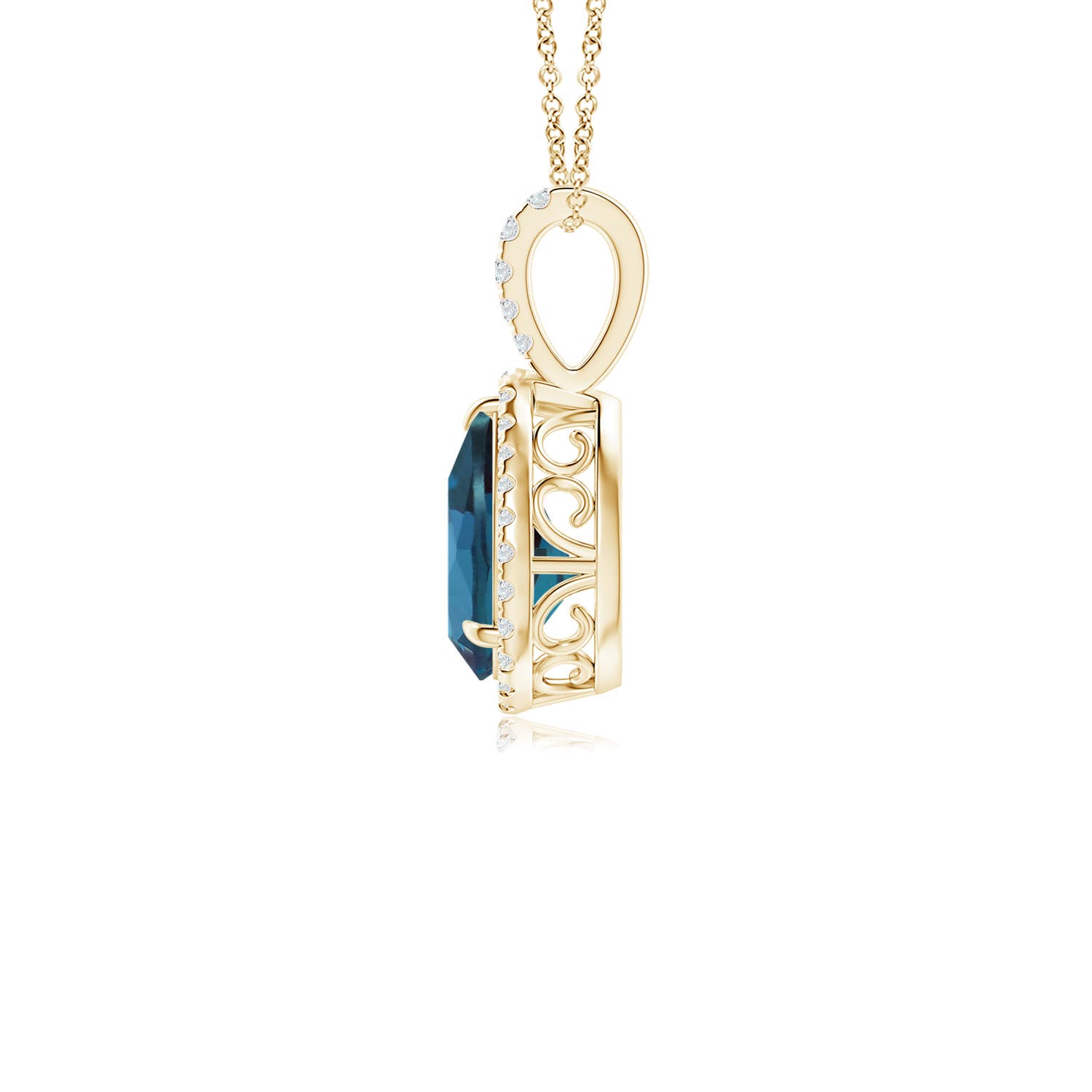 9x6mm Labgrown Lab-Grown Alexandrite Teardrop Pendant with Diamond Halo in Yellow Gold