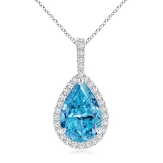 12x8mm Labgrown Lab-Grown Fancy Intense Blue Diamond Teardrop Pendant with Halo in P950 Platinum