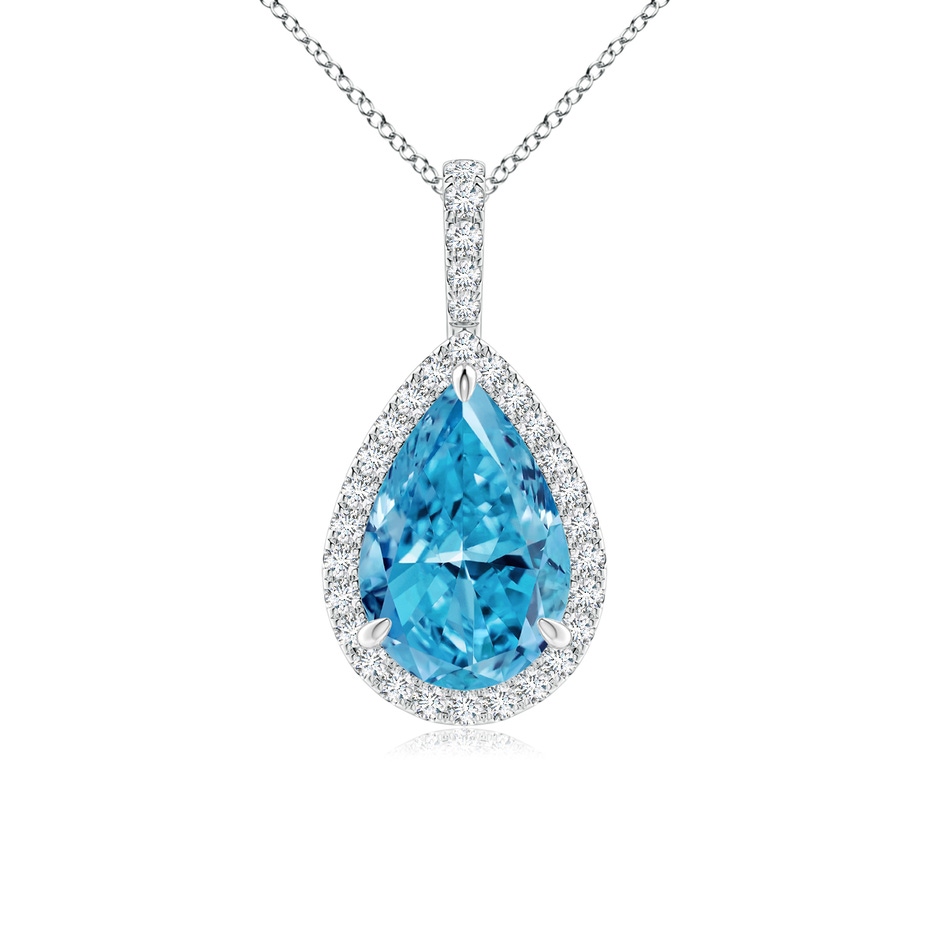 12x8mm Labgrown Lab-Grown Fancy Intense Blue Diamond Teardrop Pendant with Halo in P950 Platinum 