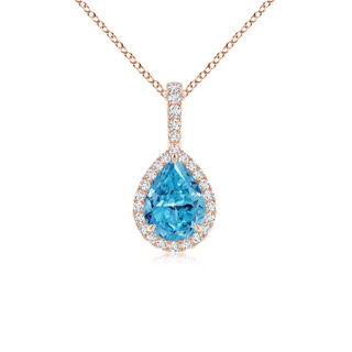 7x5mm Labgrown Lab-Grown Fancy Intense Blue Diamond Teardrop Pendant with Halo in 9K Rose Gold