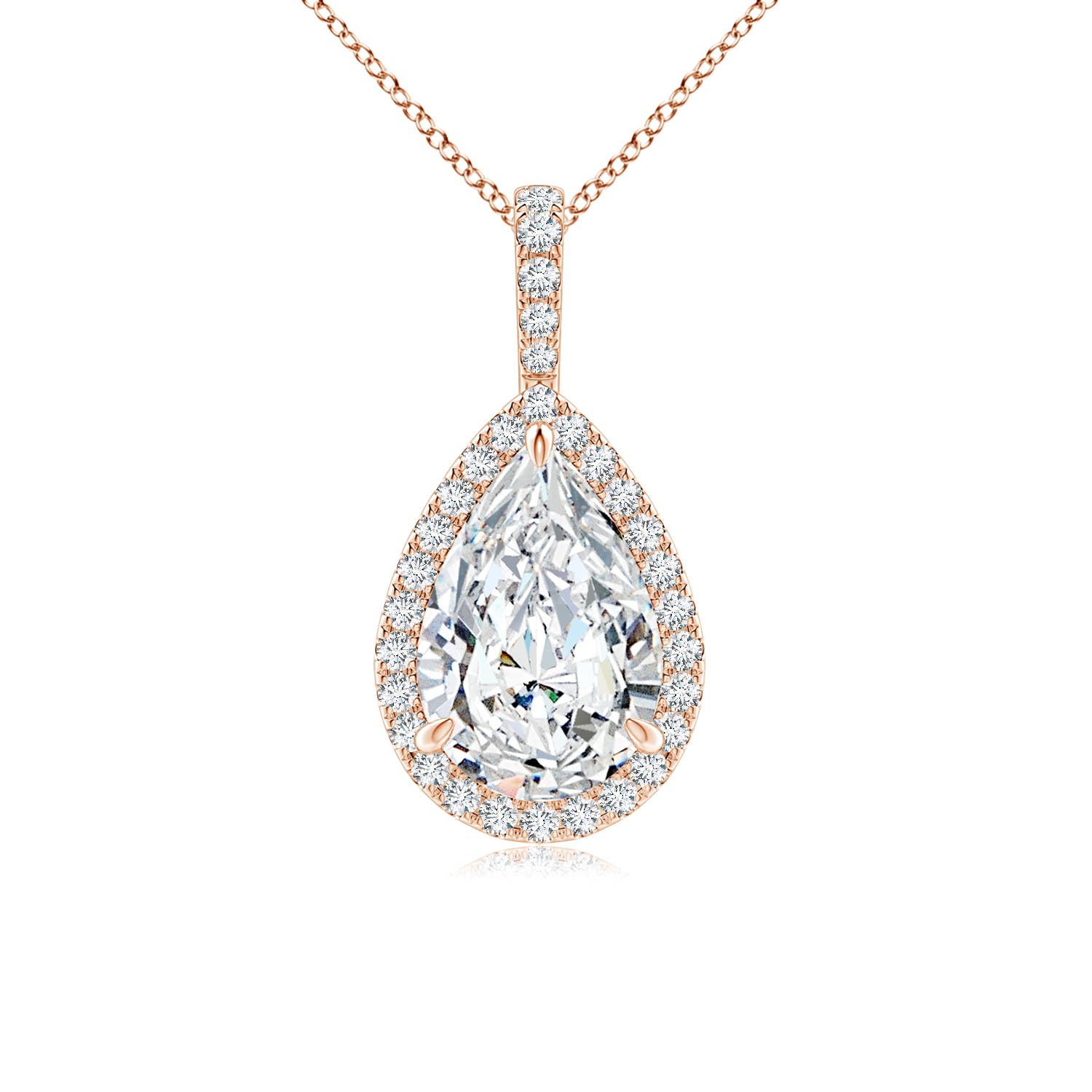 12x8mm FGVS Lab-Grown Diamond Teardrop Pendant with Halo in Rose Gold