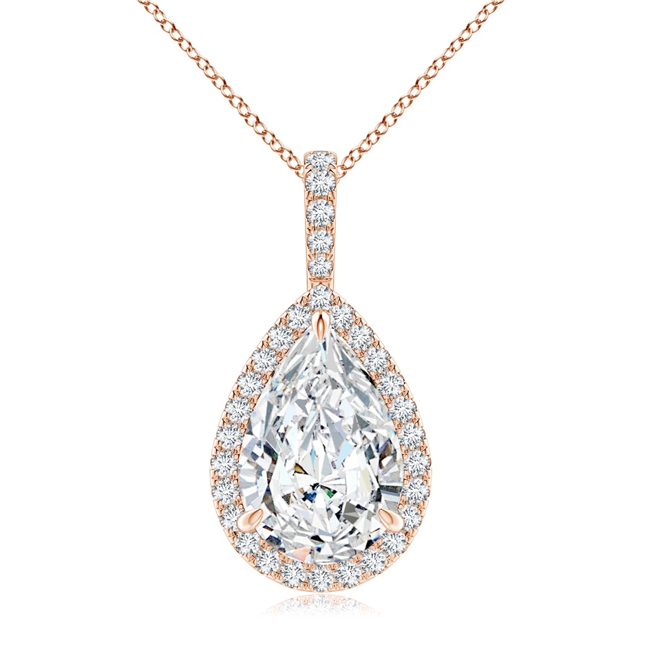 12x8mm FGVS Lab-Grown Diamond Teardrop Pendant with Halo in Rose Gold 