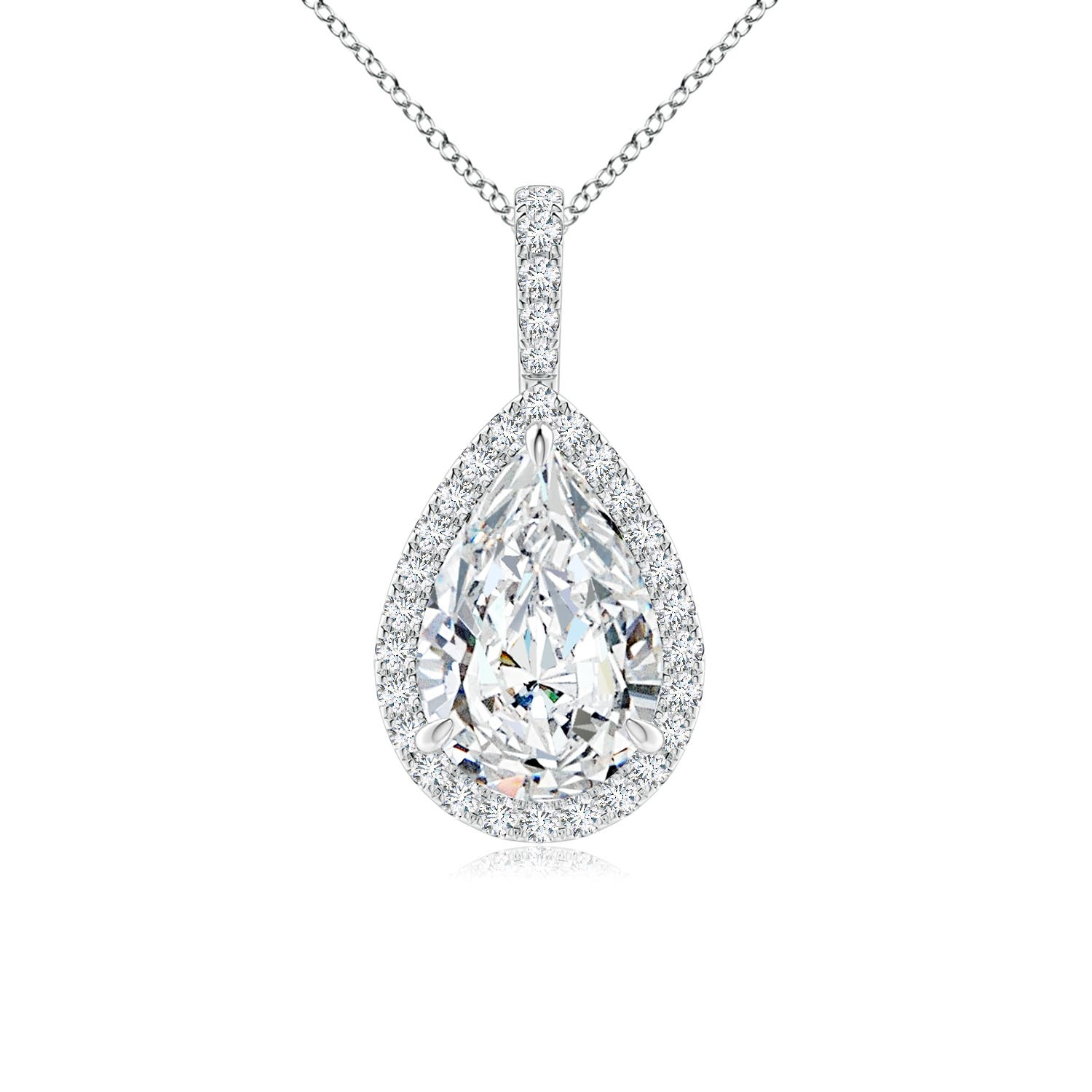 12x8mm FGVS Lab-Grown Diamond Teardrop Pendant with Halo in S999 Silver