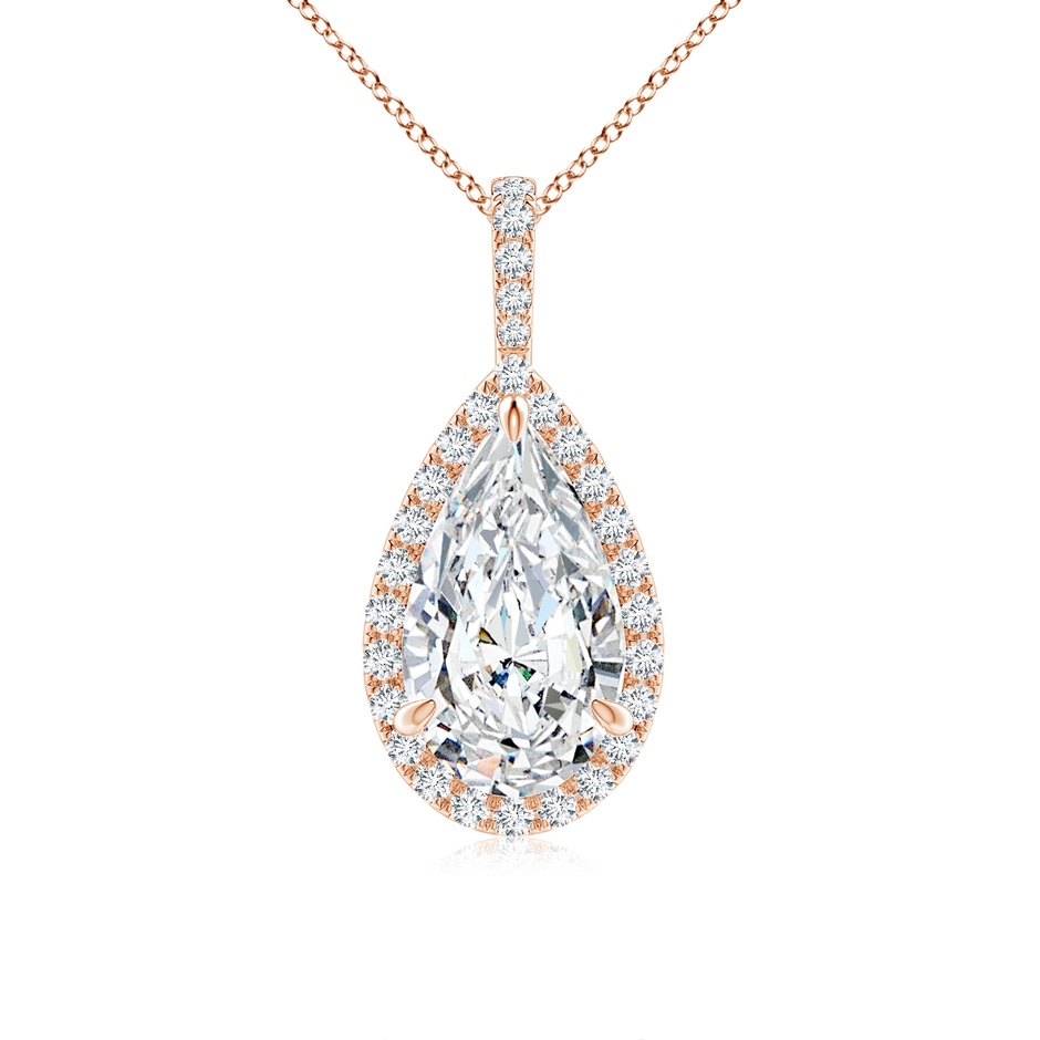 14x8mm FGVS Lab-Grown Diamond Teardrop Pendant with Halo in Rose Gold 