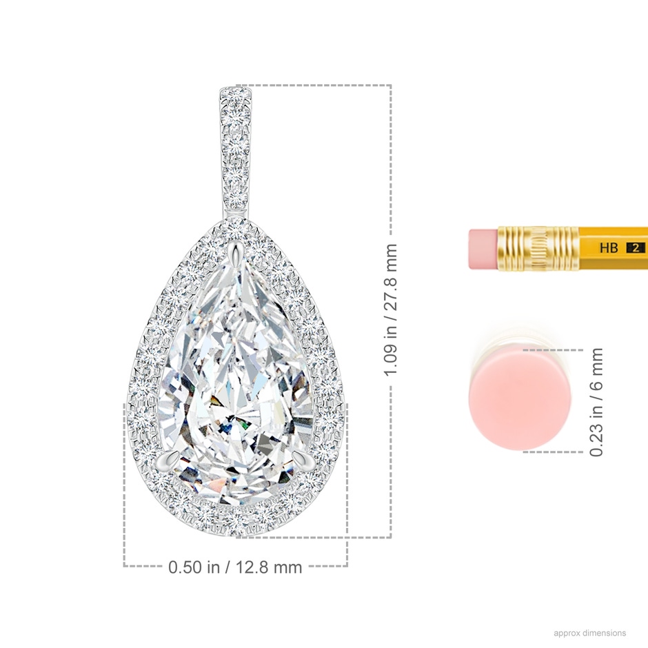 15x9mm FGVS Lab-Grown Diamond Teardrop Pendant with Halo in P950 Platinum ruler