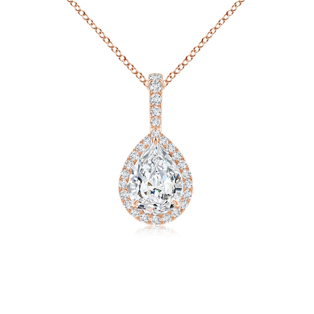 7x5mm FGVS Lab-Grown Diamond Teardrop Pendant with Halo in Rose Gold