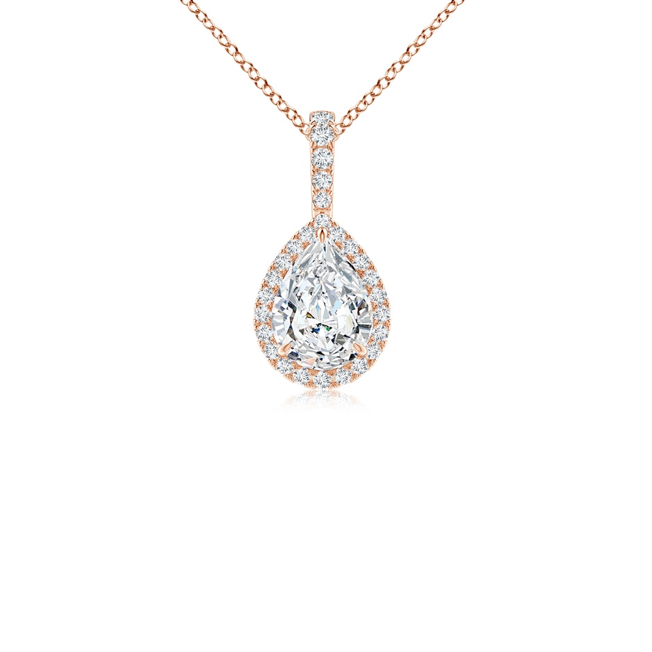 7x5mm FGVS Lab-Grown Diamond Teardrop Pendant with Halo in Rose Gold 