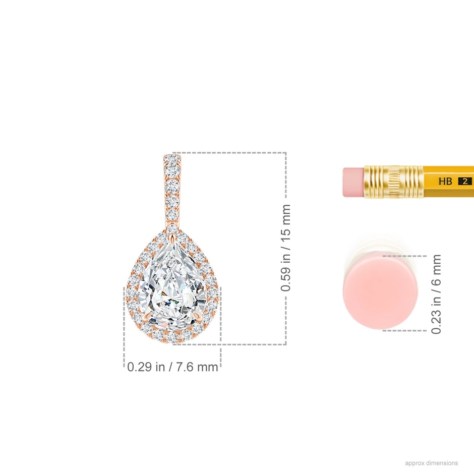 7x5mm FGVS Lab-Grown Diamond Teardrop Pendant with Halo in Rose Gold ruler