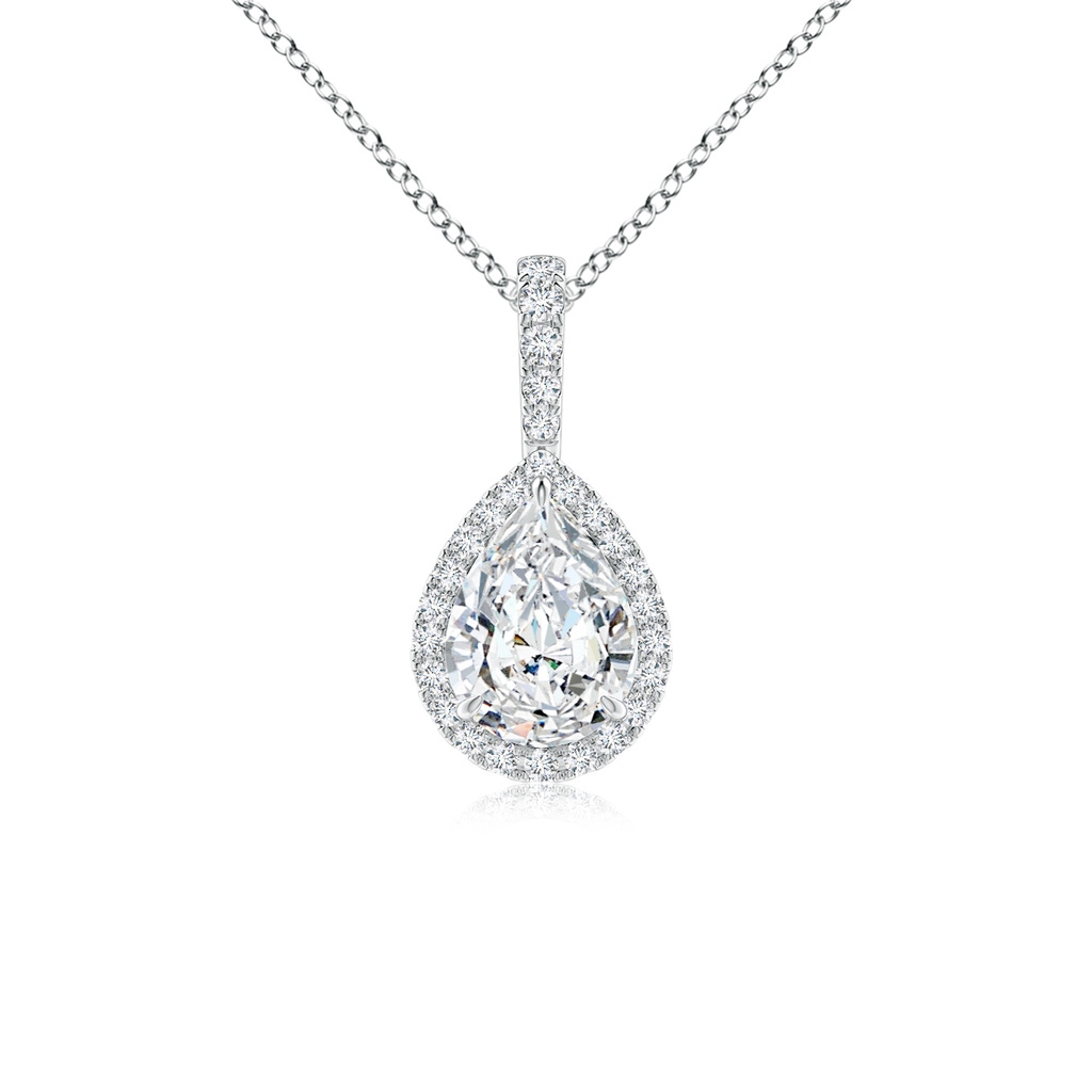 7x5mm FGVS Lab-Grown Diamond Teardrop Pendant with Halo in White Gold