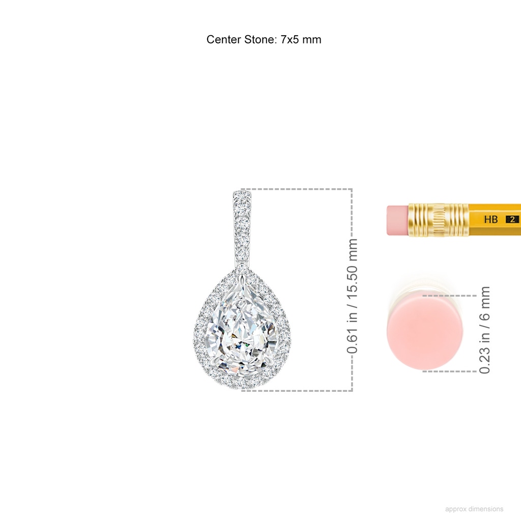 7x5mm FGVS Lab-Grown Diamond Teardrop Pendant with Halo in White Gold ruler
