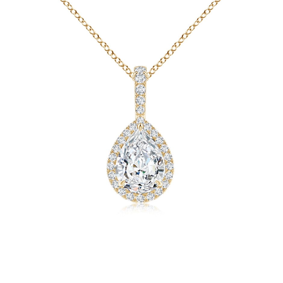 7x5mm FGVS Lab-Grown Diamond Teardrop Pendant with Halo in Yellow Gold 