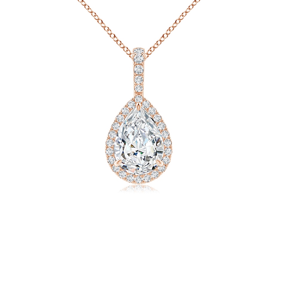 9x6mm FGVS Lab-Grown Diamond Teardrop Pendant with Halo in 9K Rose Gold 