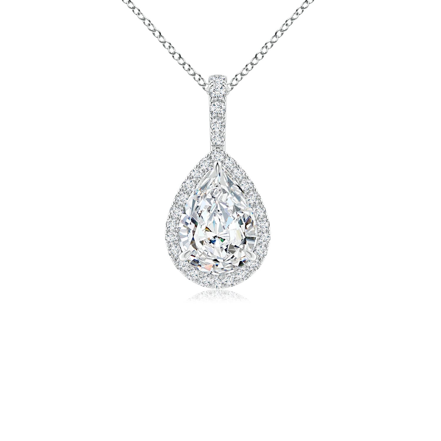 9x6mm FGVS Lab-Grown Diamond Teardrop Pendant with Halo in P950 Platinum