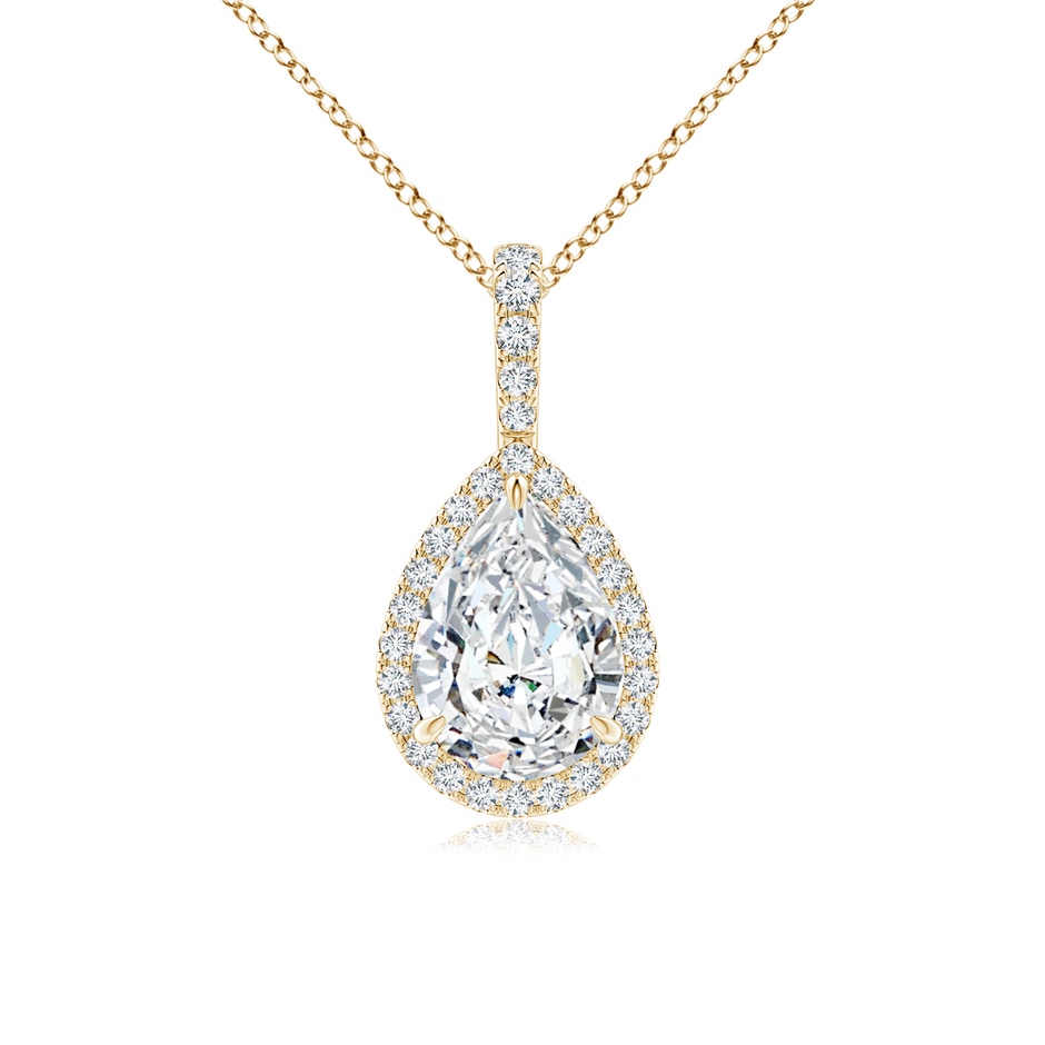 9x6mm FGVS Lab-Grown Diamond Teardrop Pendant with Halo in Yellow Gold 