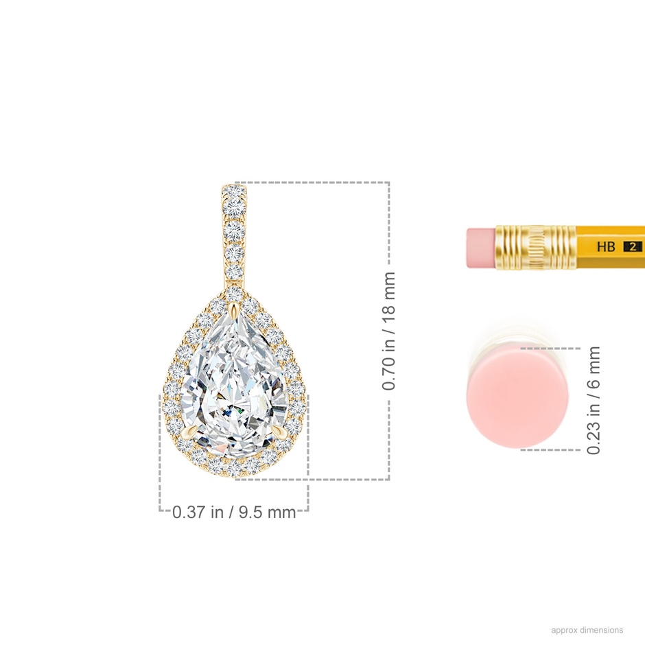 9x6mm FGVS Lab-Grown Diamond Teardrop Pendant with Halo in Yellow Gold ruler