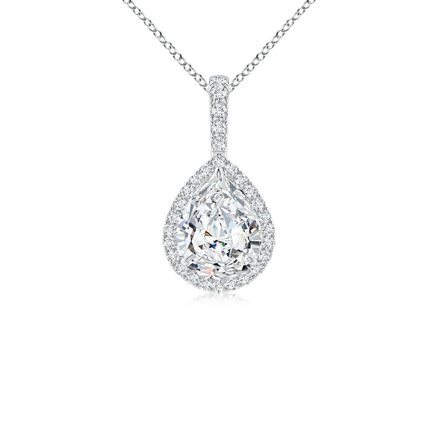 9x7mm FGVS Lab-Grown Diamond Teardrop Pendant with Halo in P950 Platinum