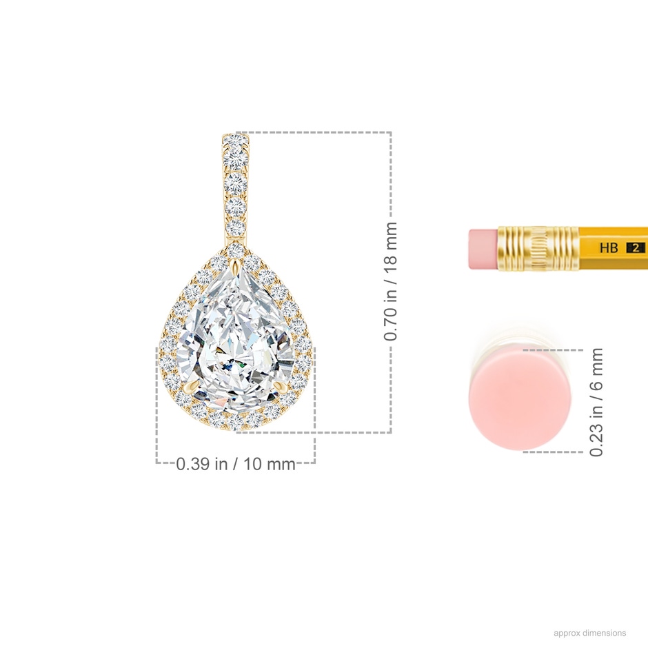 9x7mm FGVS Lab-Grown Diamond Teardrop Pendant with Halo in Yellow Gold ruler