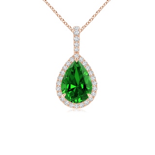 10x8mm Labgrown Lab-Grown Emerald Teardrop Pendant with Diamond Halo in 10K Rose Gold