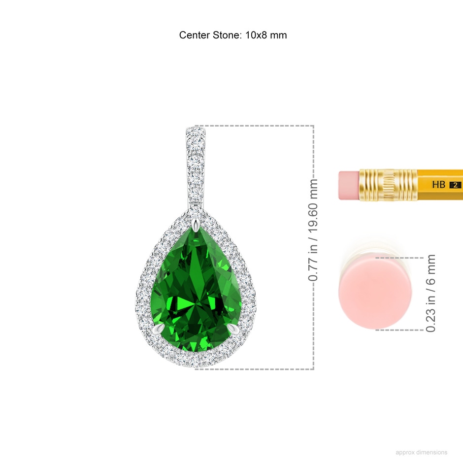 10x8mm Labgrown Lab-Grown Emerald Teardrop Pendant with Diamond Halo in P950 Platinum ruler