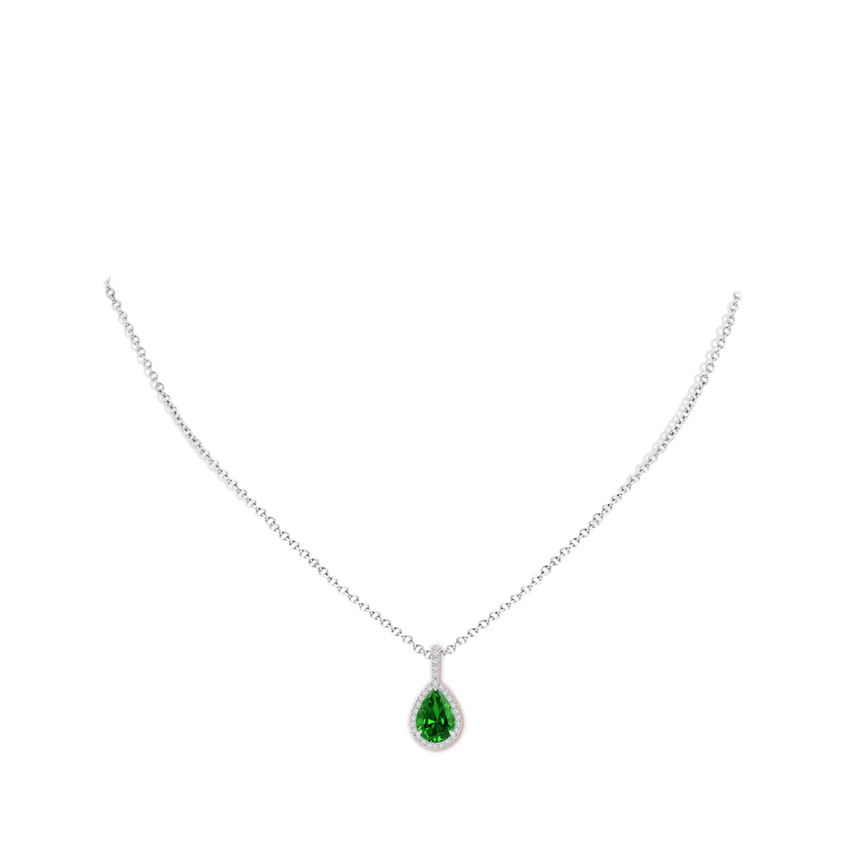 10x8mm Labgrown Lab-Grown Emerald Teardrop Pendant with Diamond Halo in P950 Platinum pen