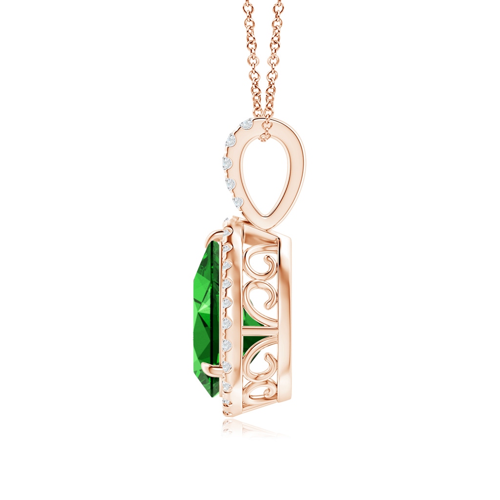 10x8mm Labgrown Lab-Grown Emerald Teardrop Pendant with Diamond Halo in Rose Gold - side 199