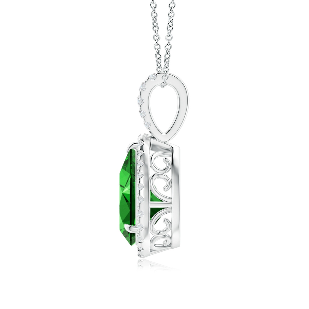 10x8mm Labgrown Lab-Grown Emerald Teardrop Pendant with Diamond Halo in White Gold Side 199