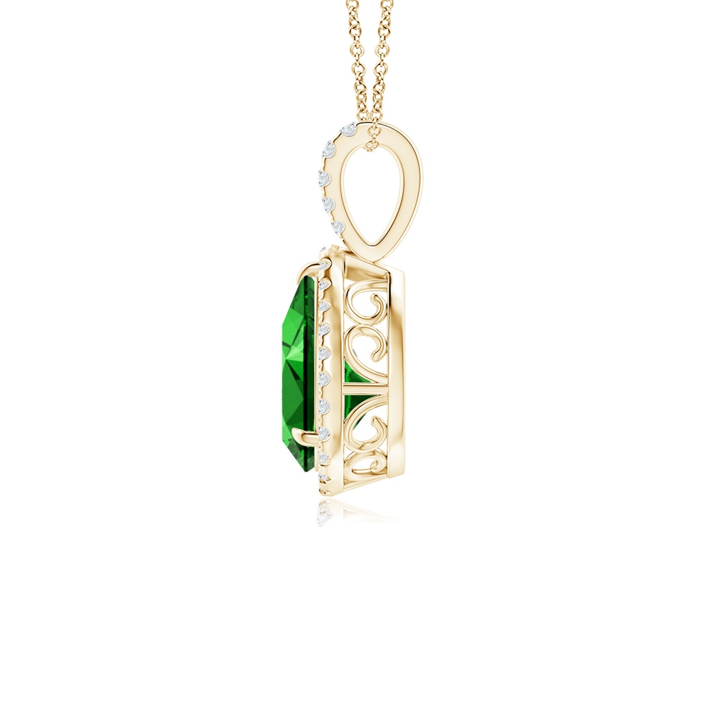 10x8mm Labgrown Lab-Grown Emerald Teardrop Pendant with Diamond Halo in Yellow Gold - side 199