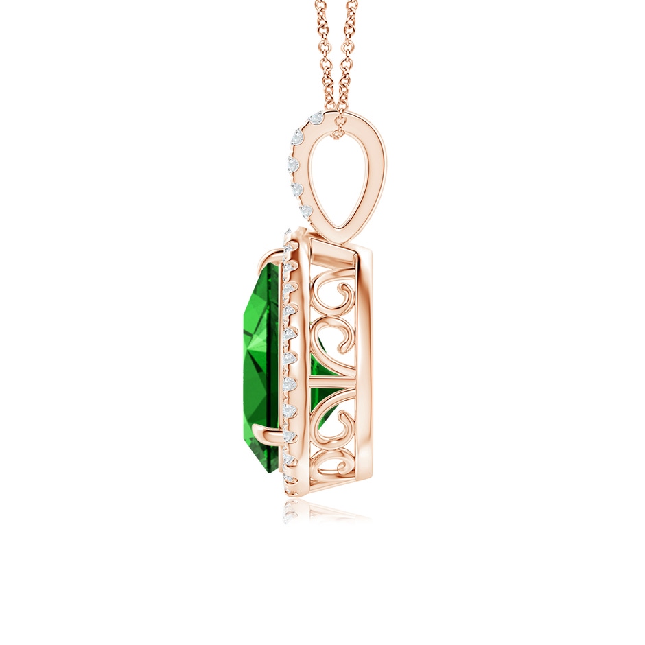 12x10mm Labgrown Lab-Grown Emerald Teardrop Pendant with Diamond Halo in Rose Gold side 199