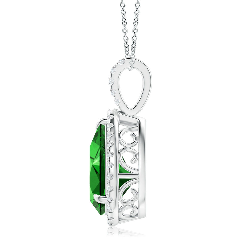 12x10mm Labgrown Lab-Grown Emerald Teardrop Pendant with Diamond Halo in White Gold Side 199