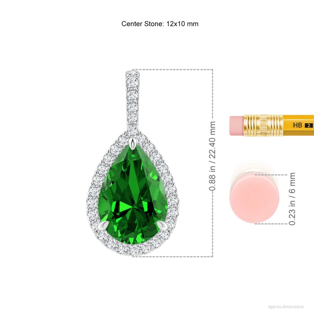 12x10mm Labgrown Lab-Grown Emerald Teardrop Pendant with Diamond Halo in White Gold ruler