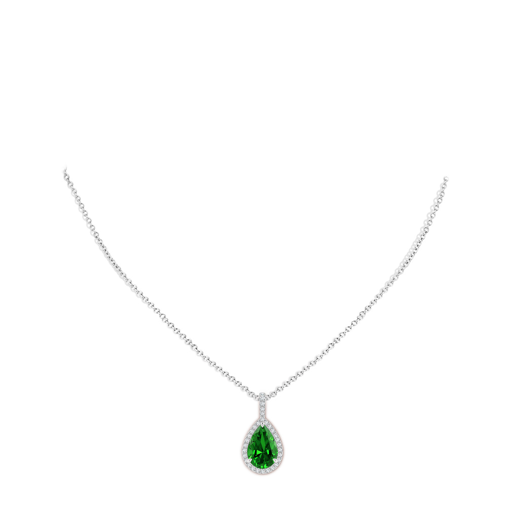 12x10mm Labgrown Lab-Grown Emerald Teardrop Pendant with Diamond Halo in White Gold pen